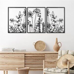 Wall Art Decor 3 Pcs Home decor Livingroom decor Black Metal Wall Art Minimalist